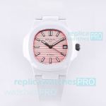 Swiss Clone Patek Philippe Nautilus 5711 White AET Ceramic Pink Dial Watch 